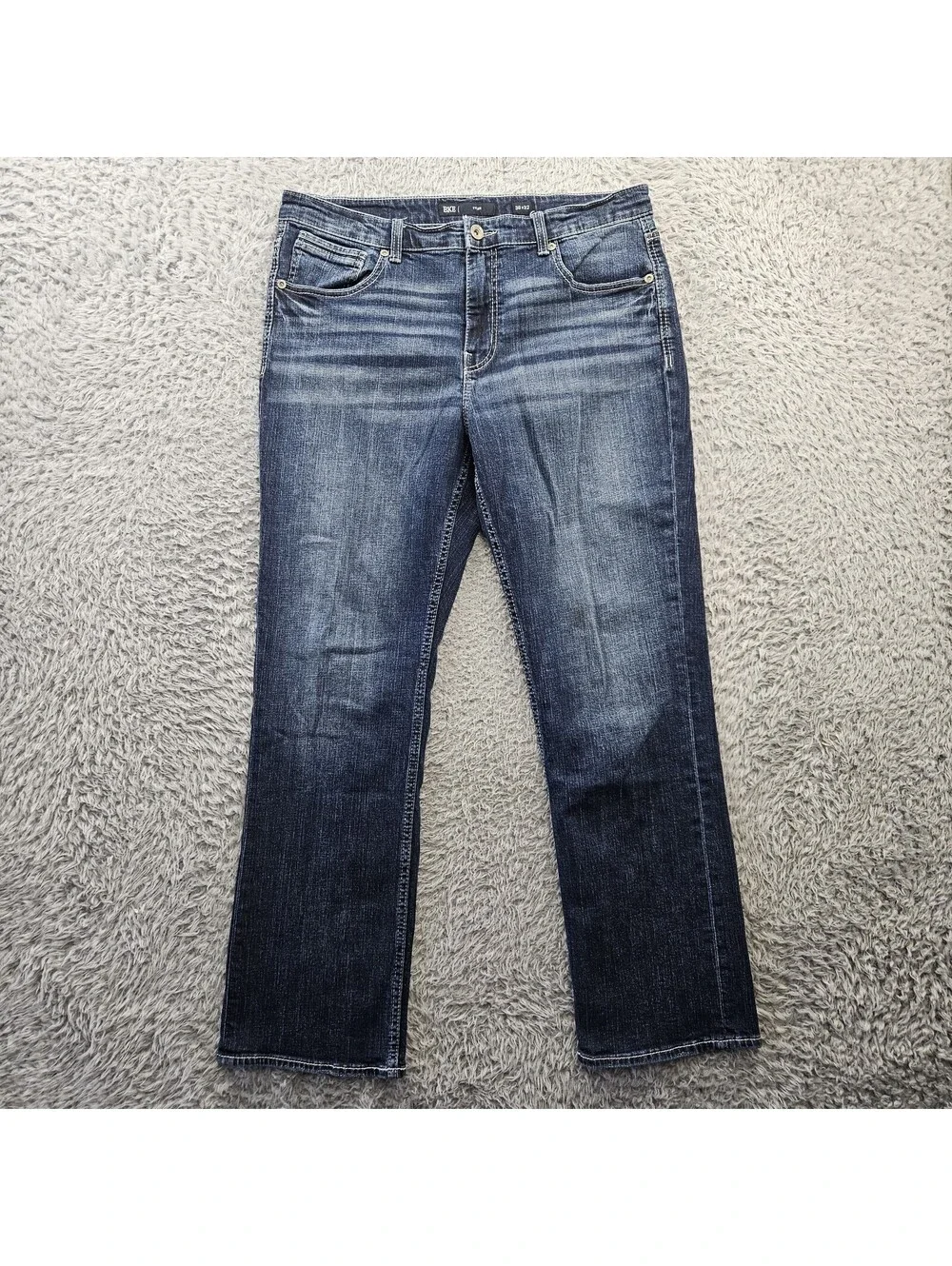 BKE TYLER Jeans Men Straight Leg 36x32 (Fits 36x31) Whiskering Stretch Denim